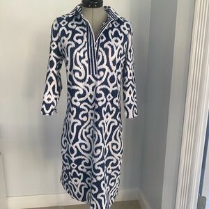 Gretchen Scott Navy And White Collar Mid Length Dress Piazza Pattern SIZE XS